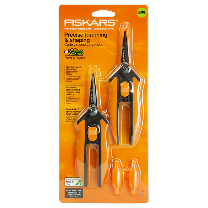 Fiskars Non-stick Micro-tip Garden Pruning Shears, Orange and Black, 2 Pack